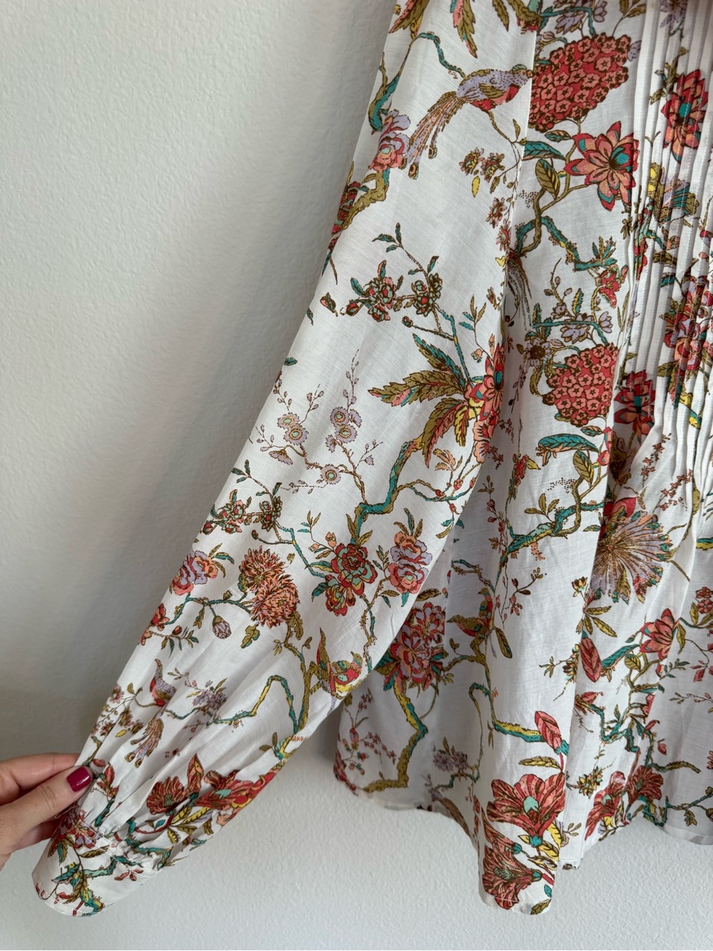 Pilcro Anthropologie Floral Bird Pintuck Blouse Boho Cottagecore Peasant Top S - Picture 6 of 12